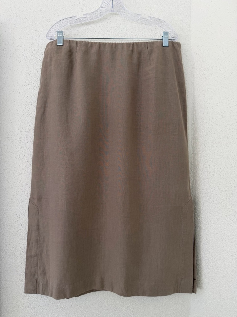 Pure Jill 100% Linen Midi Skirt with Elastic Waist & Side Slits Size M